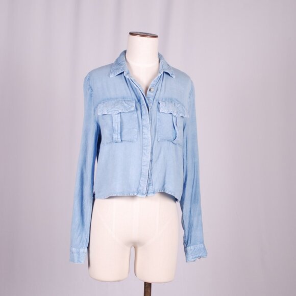 EUC Sim & Sam Cropped Chambray Button-down, Sz - Lg - Picture 2 of 6